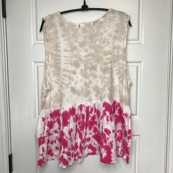Free People Tie Dye Anytime Tank in Pink Women's Size Large Peplum 100% Cotton - Picture 4 of 9